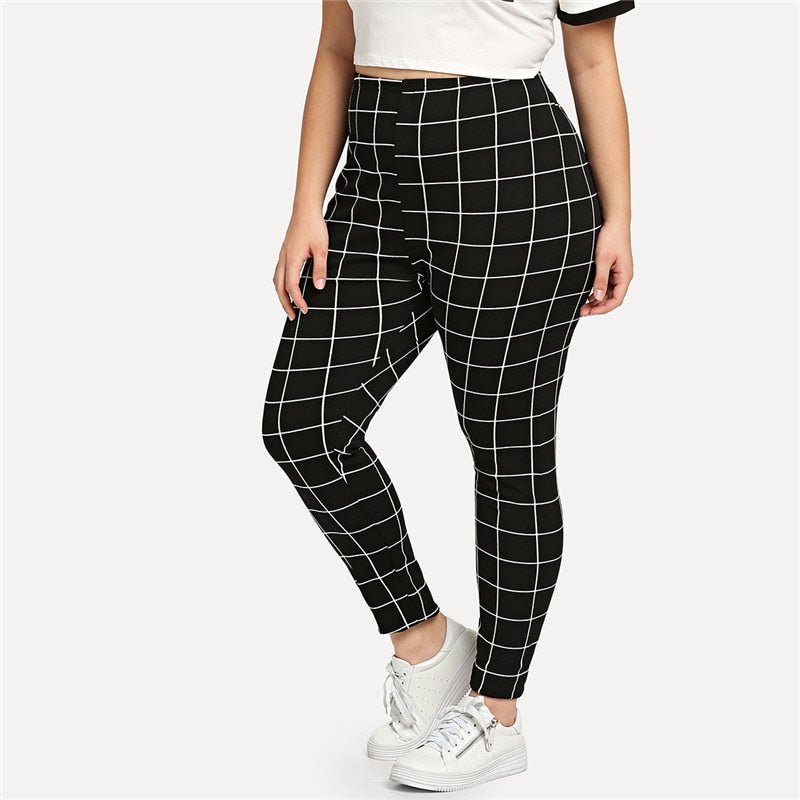 Black And White Plaid Women Leggings Autumn Winter Grid Print Long Casual Legging