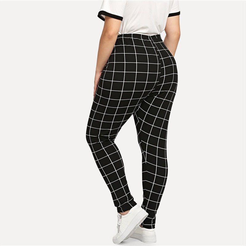 Black And White Plaid Women Leggings Autumn Winter Grid Print Long Casual Legging