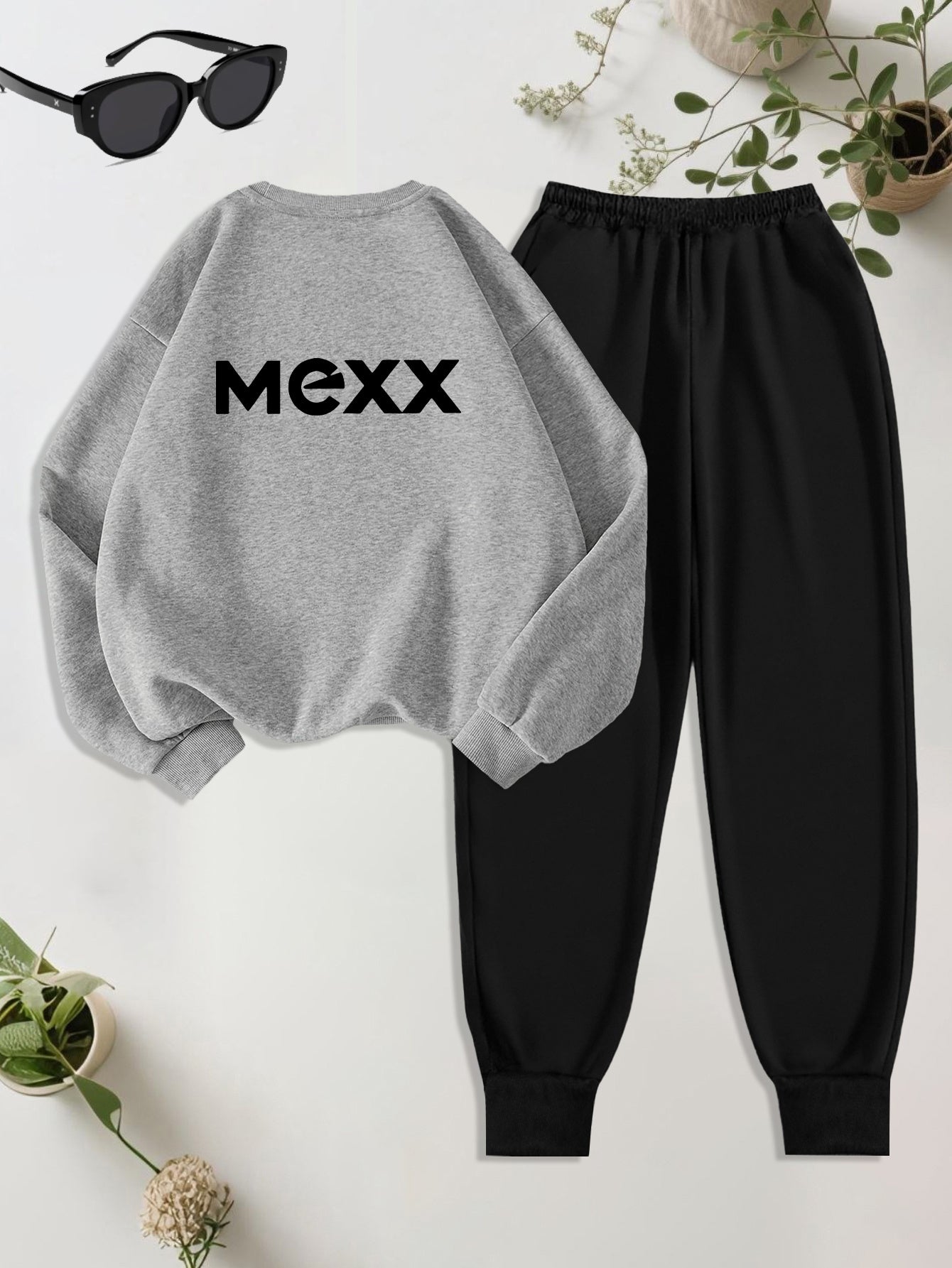A Set of 2 Sets of Women'S Sports Crew Neck Sweatshirt And Trouser Set, MEXX Printed Pattern, Elegant Casual Sexy Style, Polyester Fabric Stretchy, Suitable for Spring, Summer, Autumn Daily Holiday Travel, Sports Fitness, Par