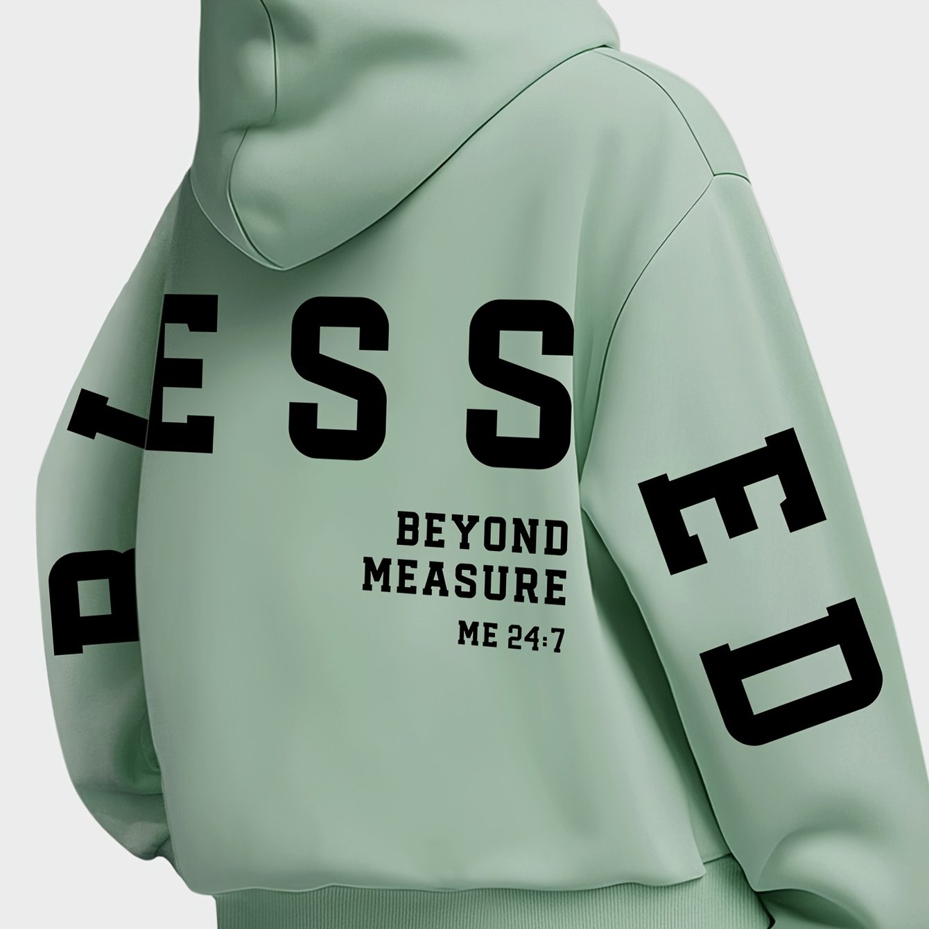 Plus Size Women's BLESSED Print Hoodie ,Machine Washable Fall Winter Casual Pullover