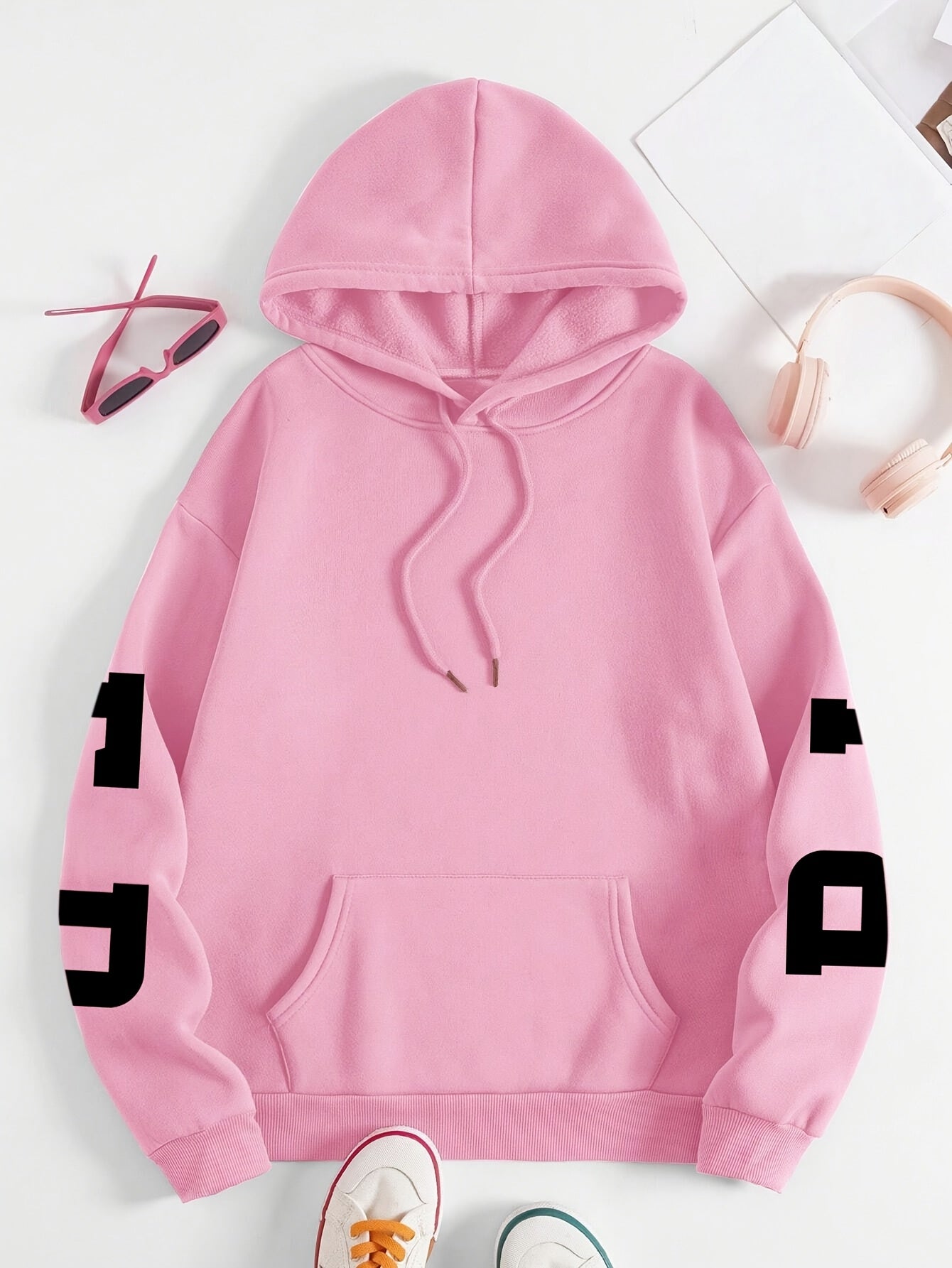 Plus Size Women's BLESSED Print Hoodie ,Machine Washable Fall Winter Casual Pullover