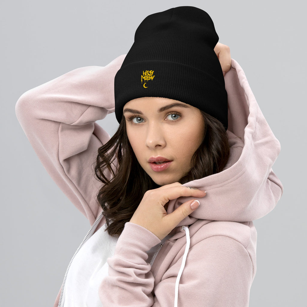 Hey Moon Embroidered Cuffed Beanie