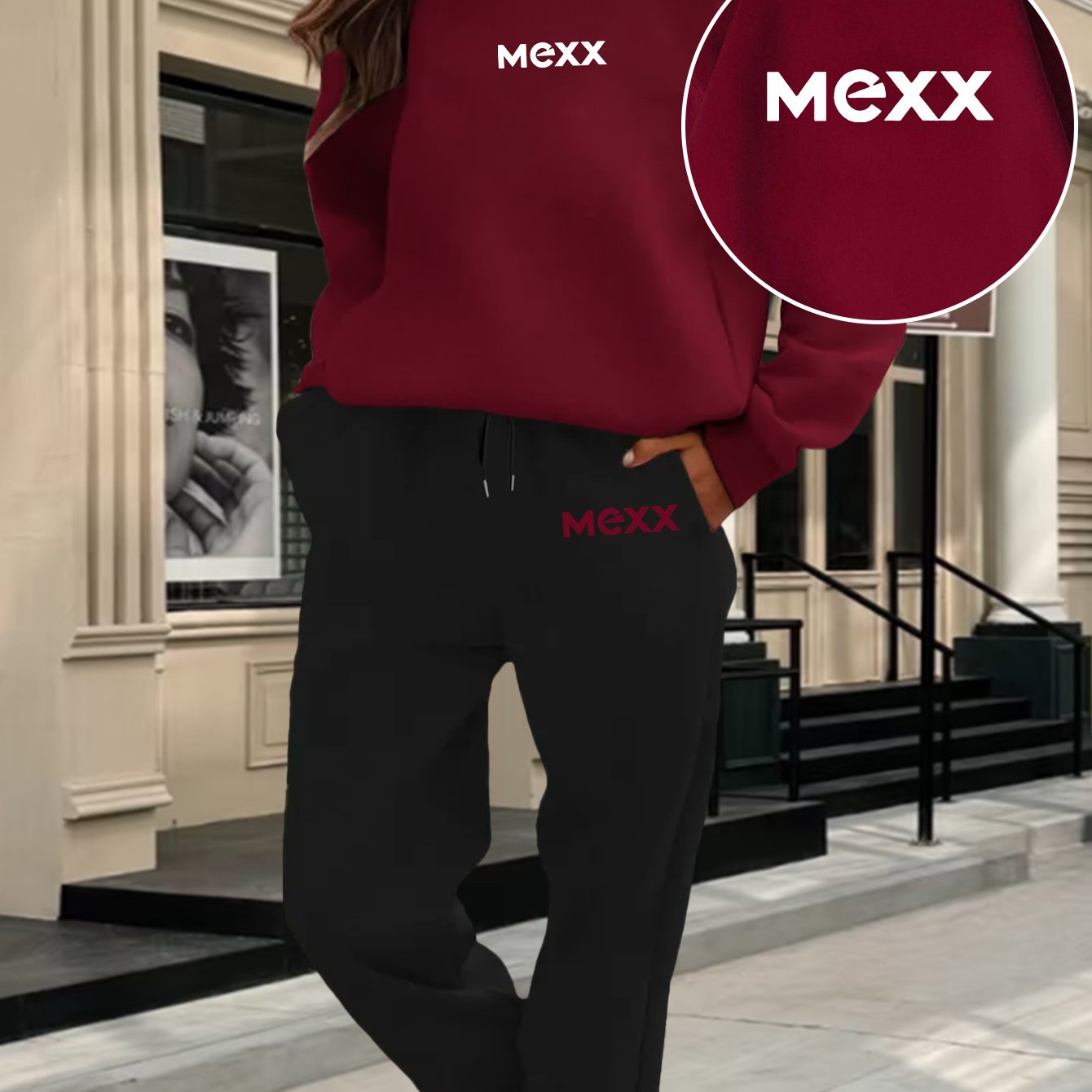 A Set of 2 Sets of Women'S Sports Crew Neck Sweatshirt And Trouser Set, MEXX Printed Pattern, Elegant Casual Sexy Style, Polyester Fabric Stretchy, Suitable for Spring, Summer, Autumn Daily Holiday Travel, Sports Fitness, Par