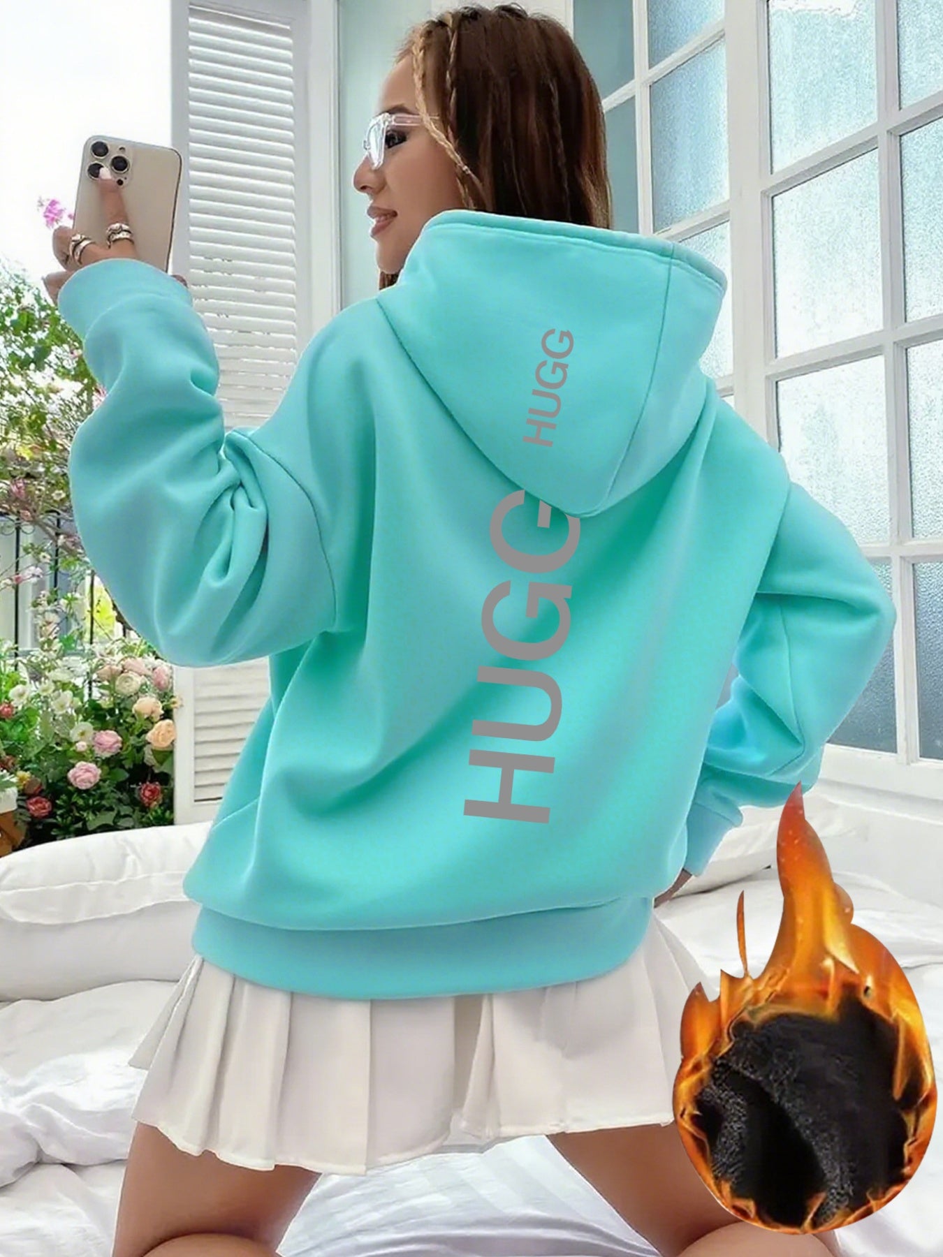 1pc Women's Y2K Pink Hooded Sweatshirt - Oversized Fleece Pullover with Back Logo Print, Soft Pink Hoodie, Machine Washable Winter Sweater for Casual Wear, Layering & All-Season Outfits (No Dry Clean), Plus Size Women Clothes