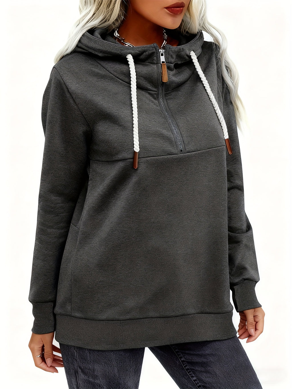 Women'S Heavyweight Winter Hooded Sweatshirt - Full-Zip Front Closure, Thick Warm Pullover with Full-Zip Hood & Full-Zip Front, Solid Navy /, Machine Washable Cold Weather Outerwear For Everyday & Formal Events, Winter Clothe