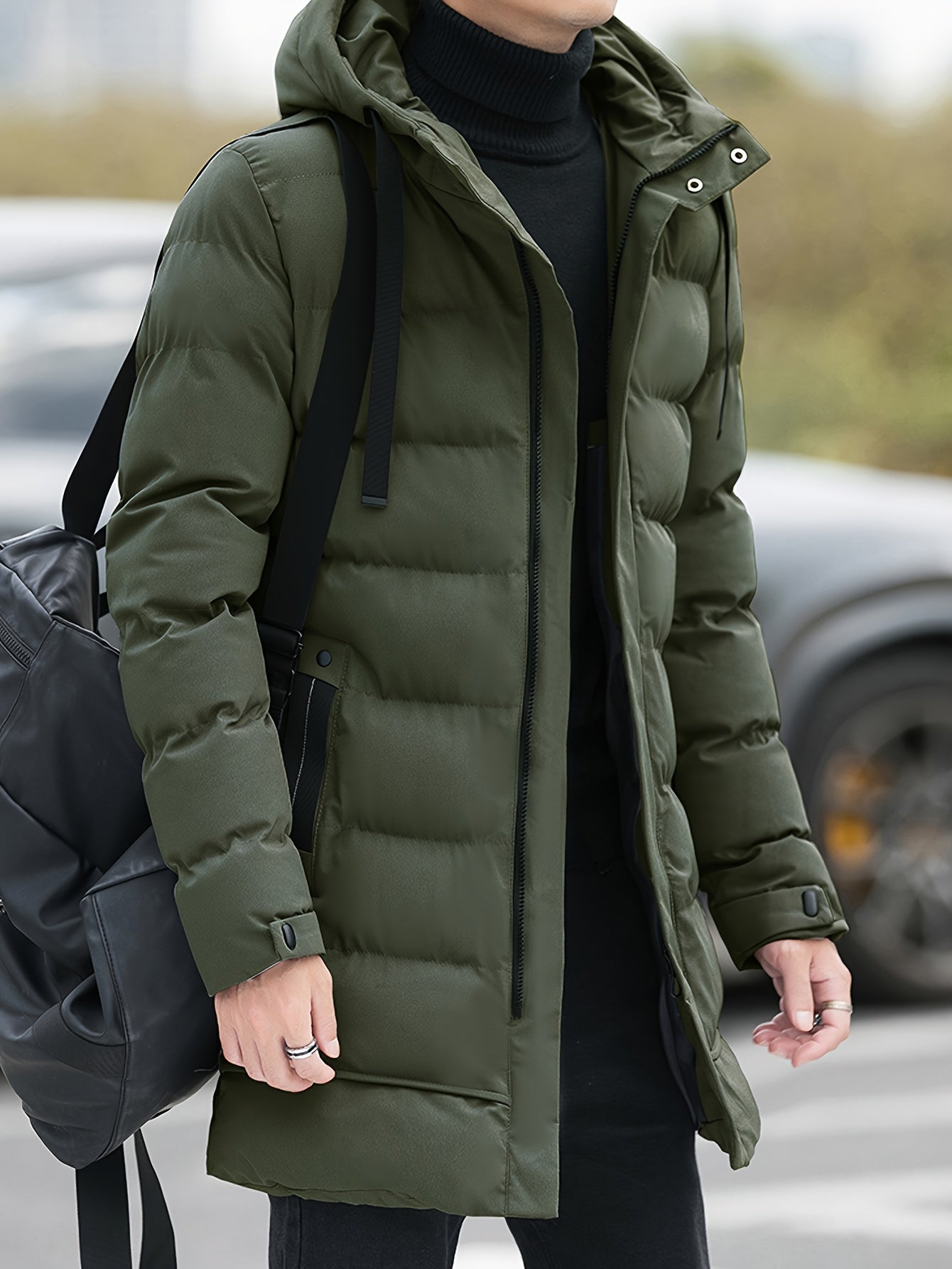 Men's Winter Padded Jacket with Hood - Cold-Weather Coat, Machine Washable Soft Warm Outerwear, -Filled Casual for Everyday & Special Occasions (Solid Color, Pockets)