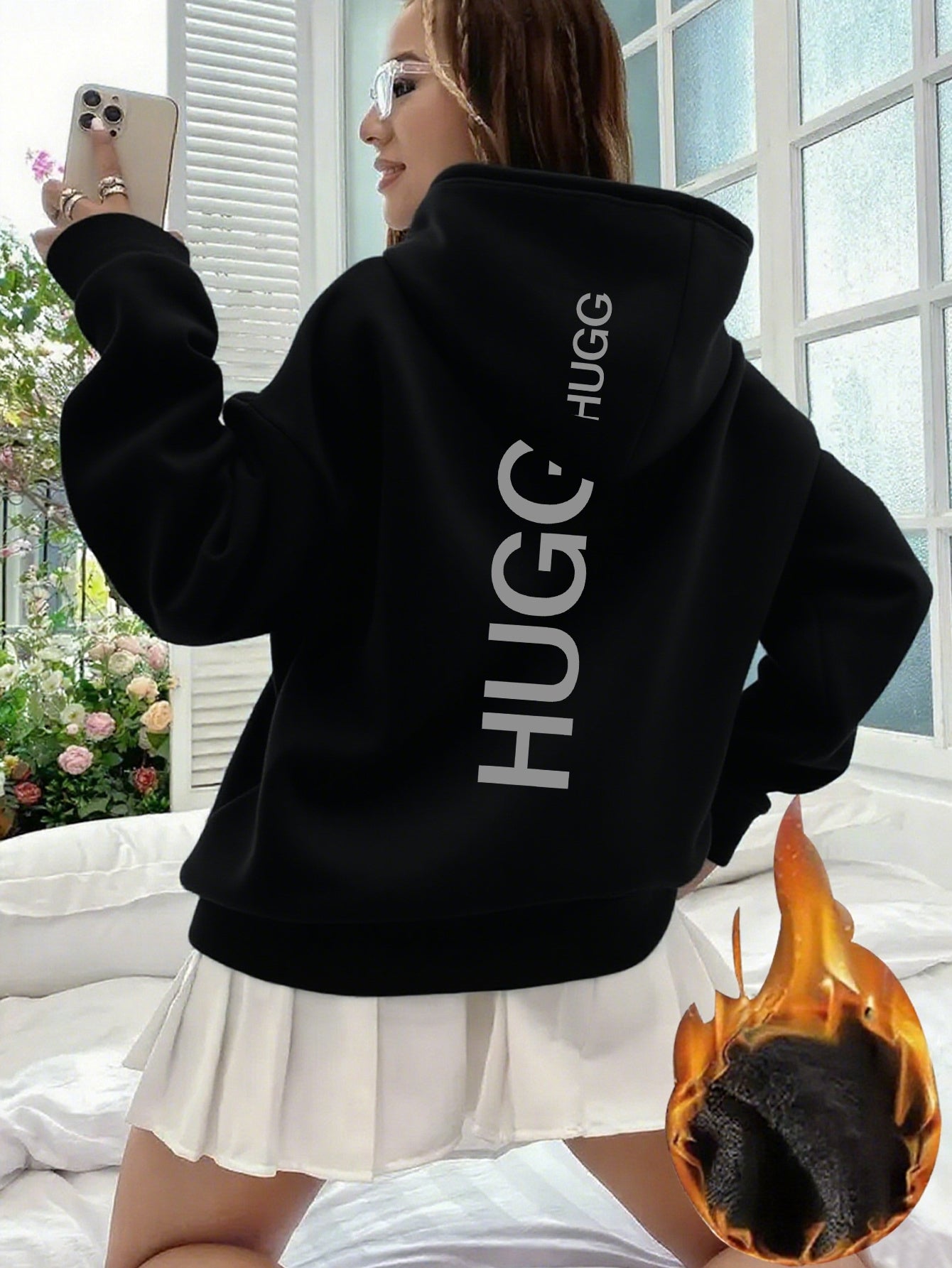 1pc Women's Y2K Pink Hooded Sweatshirt - Oversized Fleece Pullover with Back Logo Print, Soft Pink Hoodie, Machine Washable Winter Sweater for Casual Wear, Layering & All-Season Outfits (No Dry Clean), Plus Size Women Clothes