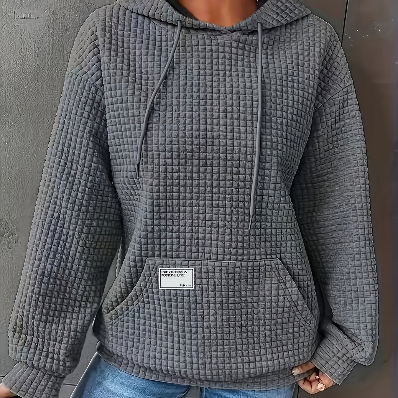 Plus Size - Casual Hooded Sweatshirt with Alphabet Pattern | Spring/Fall Season, Pullover Style, Slight Stretch Fabric, Pocket Detail