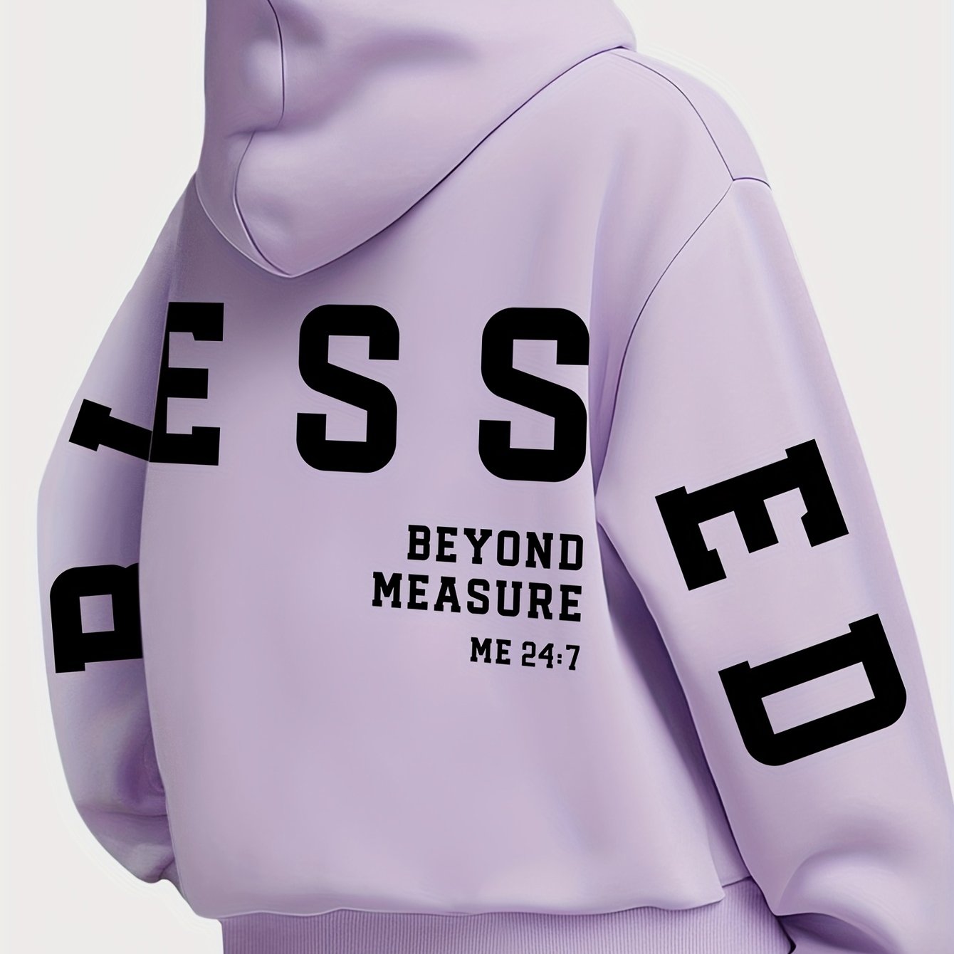 Plus Size Women's BLESSED Print Hoodie ,Machine Washable Fall Winter Casual Pullover