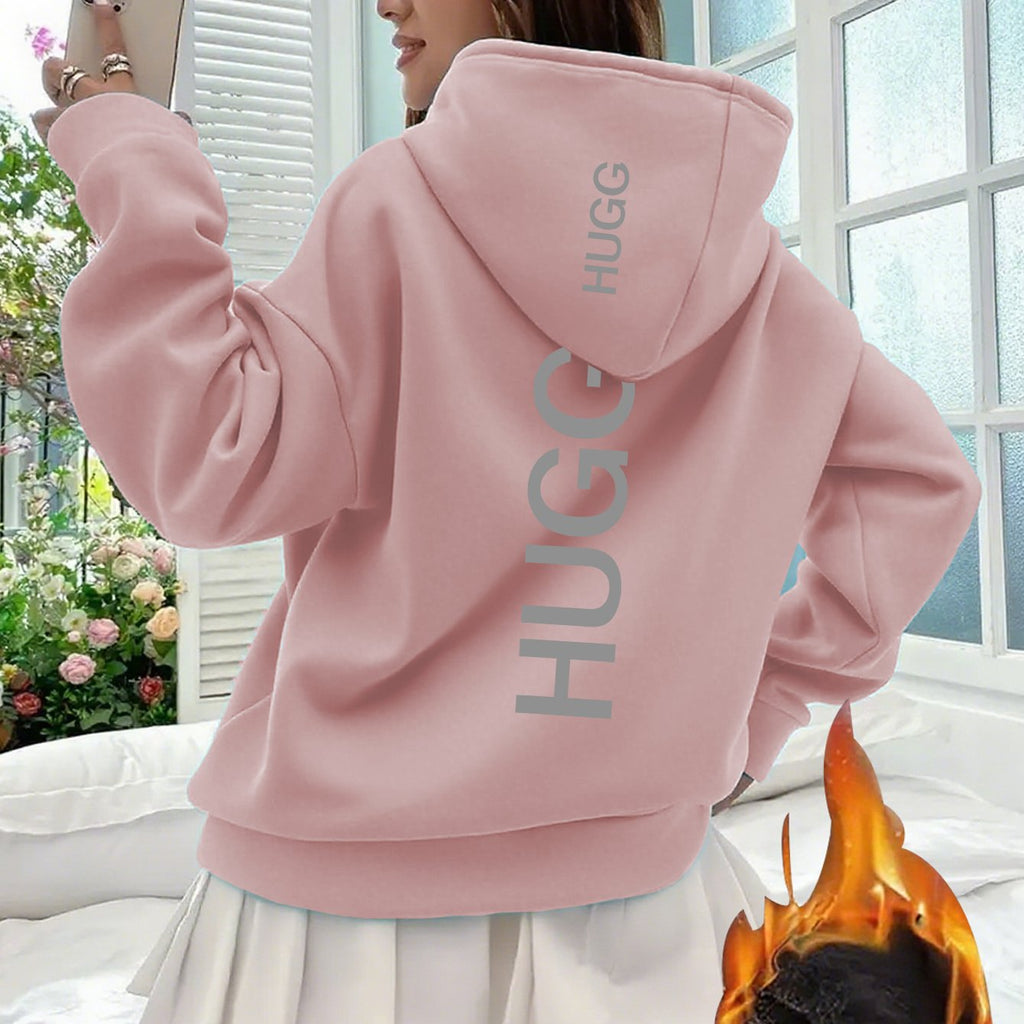 1pc Women's Y2K Pink Hooded Sweatshirt - Oversized Fleece Pullover with Back Logo Print, Soft Pink Hoodie, Machine Washable Winter Sweater for Casual Wear, Layering & All-Season Outfits (No Dry Clean), Plus Size Women Clothes