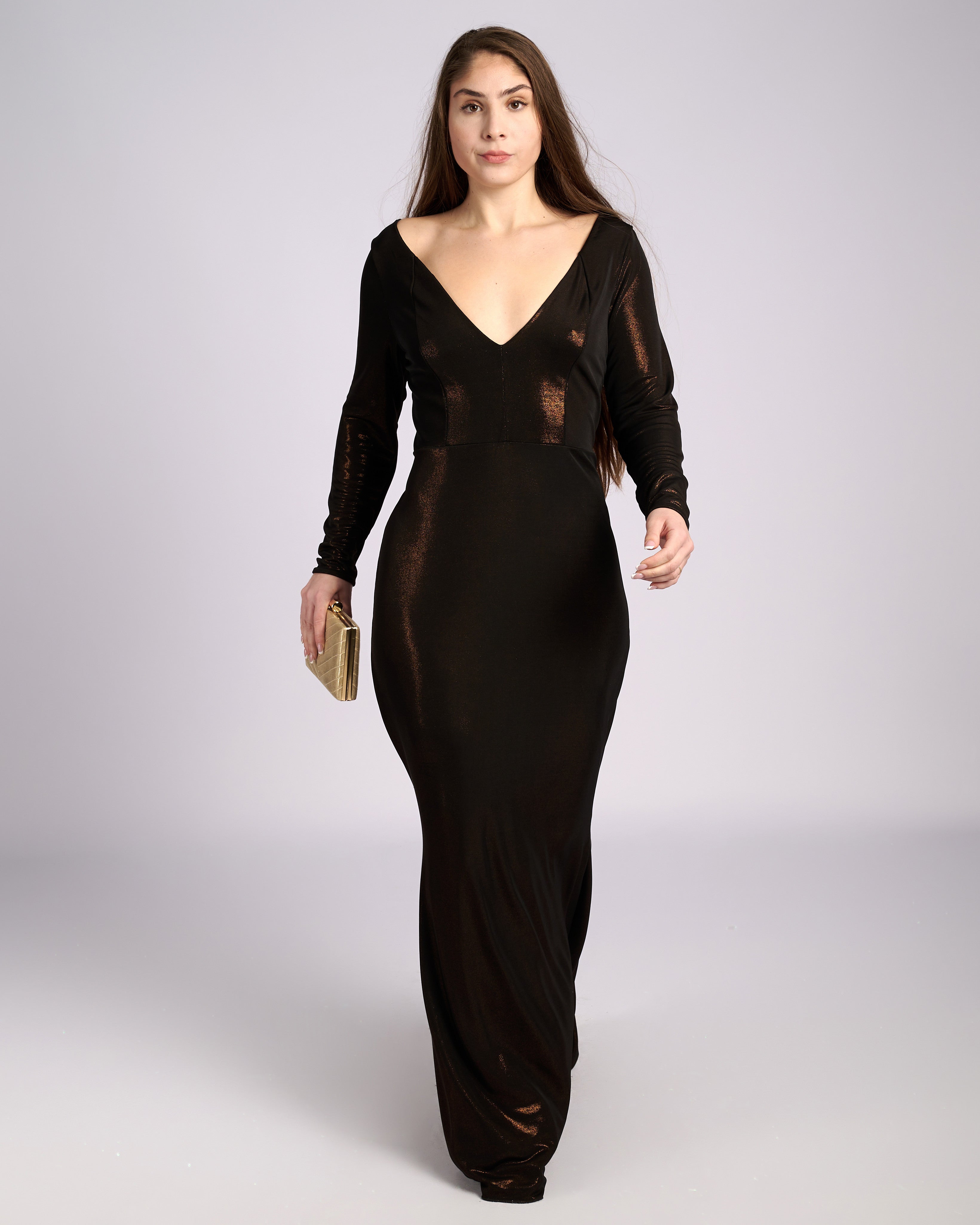 Leonora Bronze Hue V- neck Mermaid Dress evening dresses