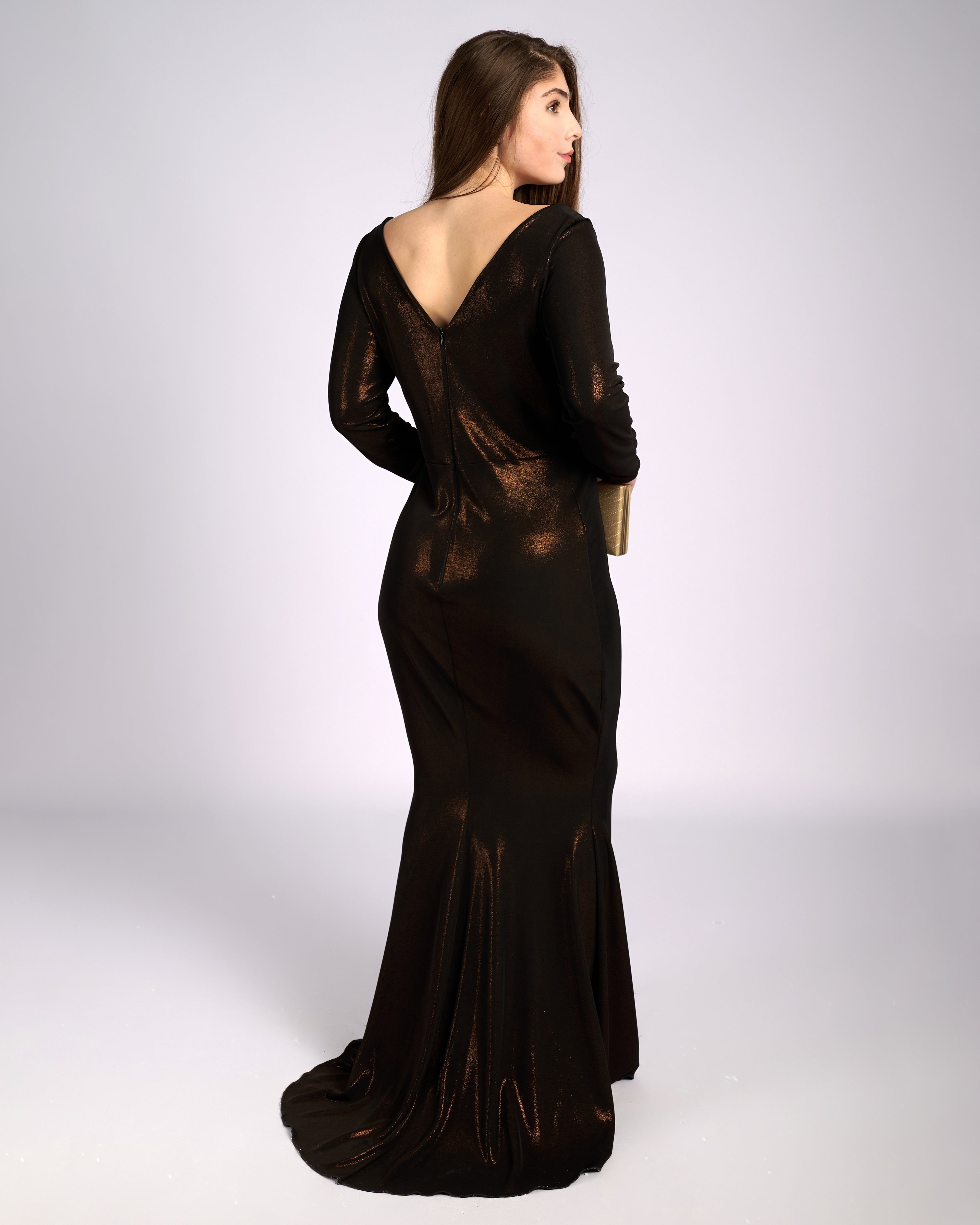 Leonora Bronze Hue V- neck Mermaid Dress evening dresses
