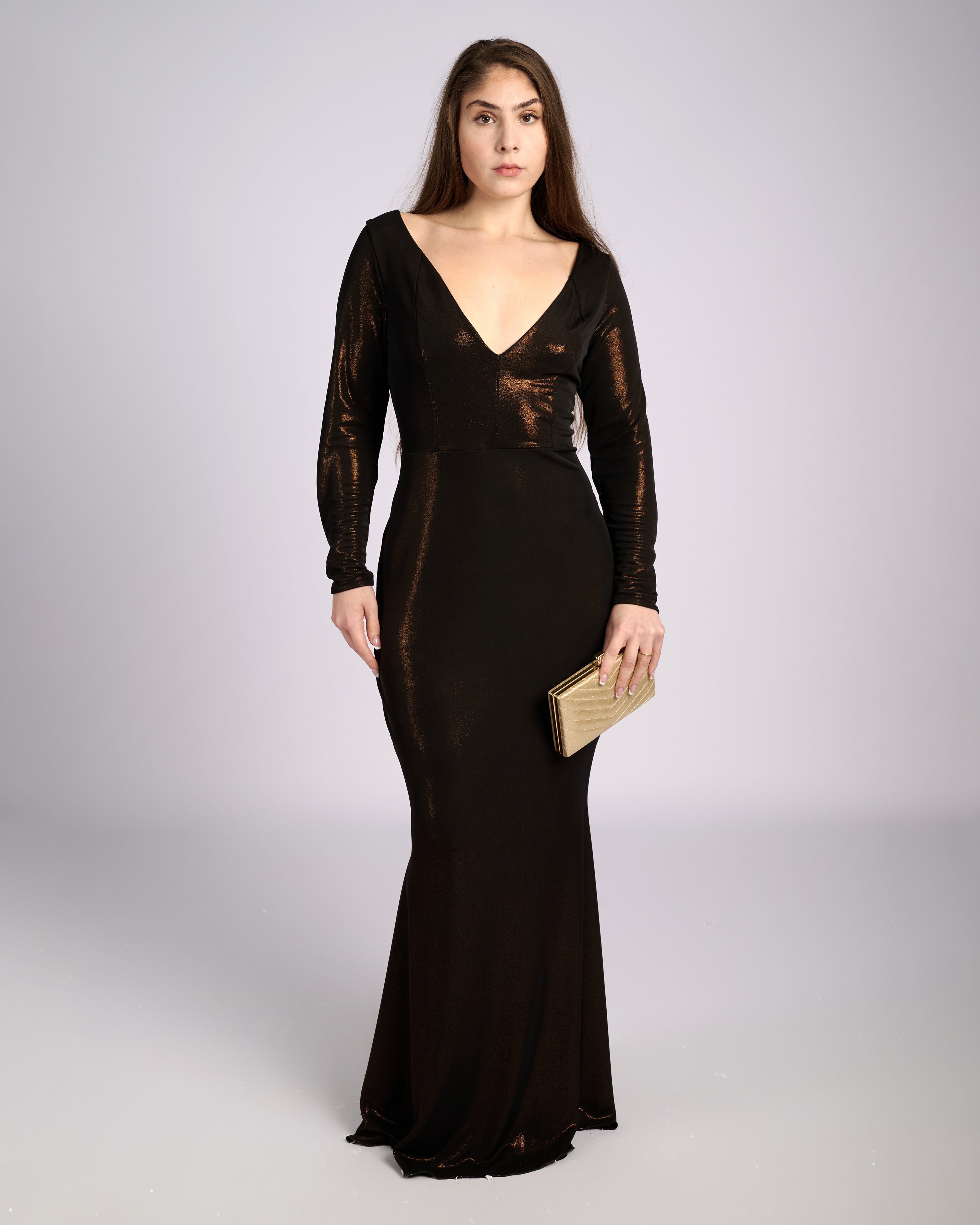 Leonora Bronze Hue V- neck Mermaid Dress evening dresses