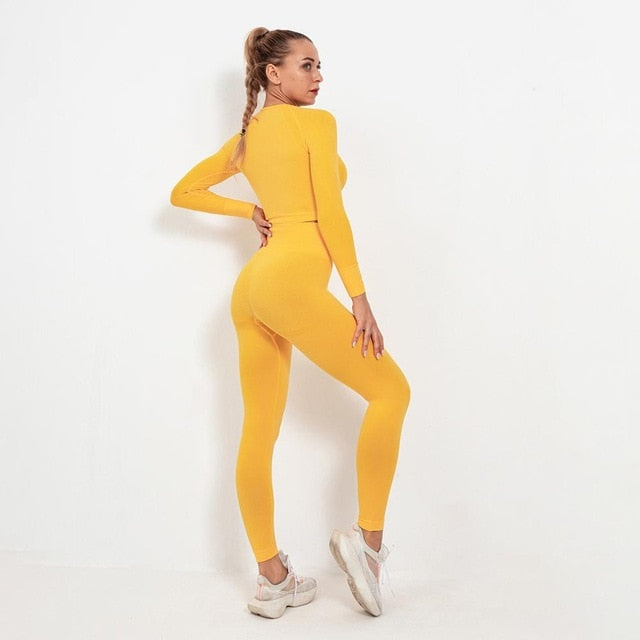 Autumn Yoga set Women Gym Clothes Seamless Fitness Sportswear Tracksuit Long Sleeve Shirts Leggings Workout Clothing Outfits