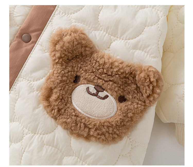 Unisex Baby Bear Cartoon Style Home Clothes Single Breasted Romper